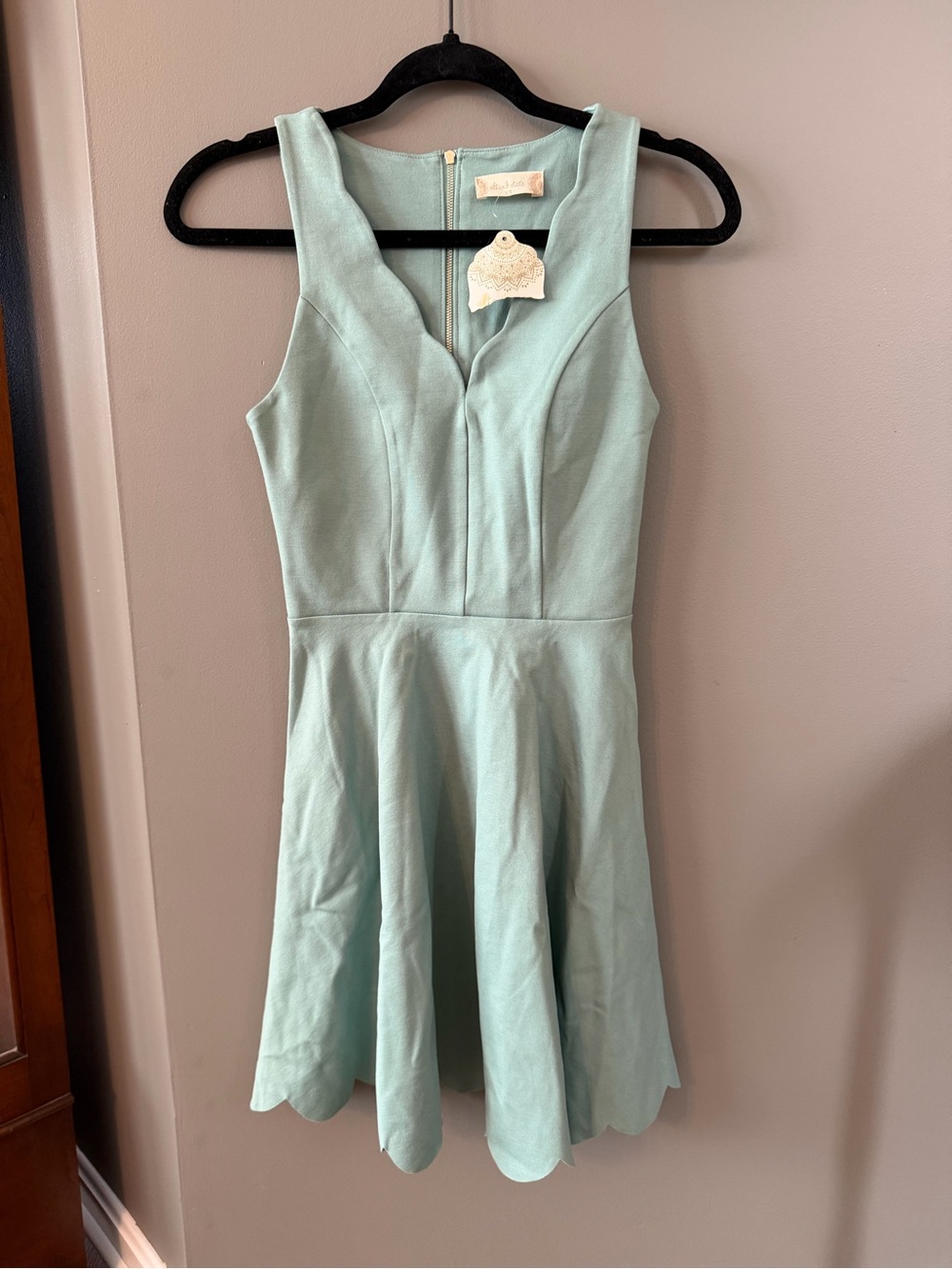 NWT Altar'd State Vintage Mint Green Fit & Flare Scallop Hem Dress. XS
